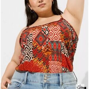 NWT Torrid Womens Sz 2 (18/20)‎ Red Tribal Print Challis Braided Sleeveless Tank